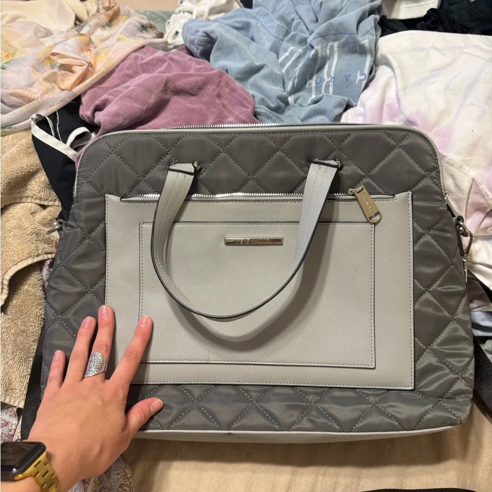 Steve Madden Gray and Cream Quilted Tote